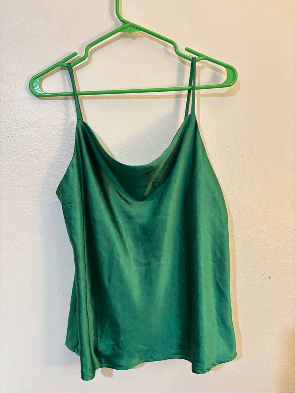 Skies Are Blue Emerald Green Satin Cowl Tank